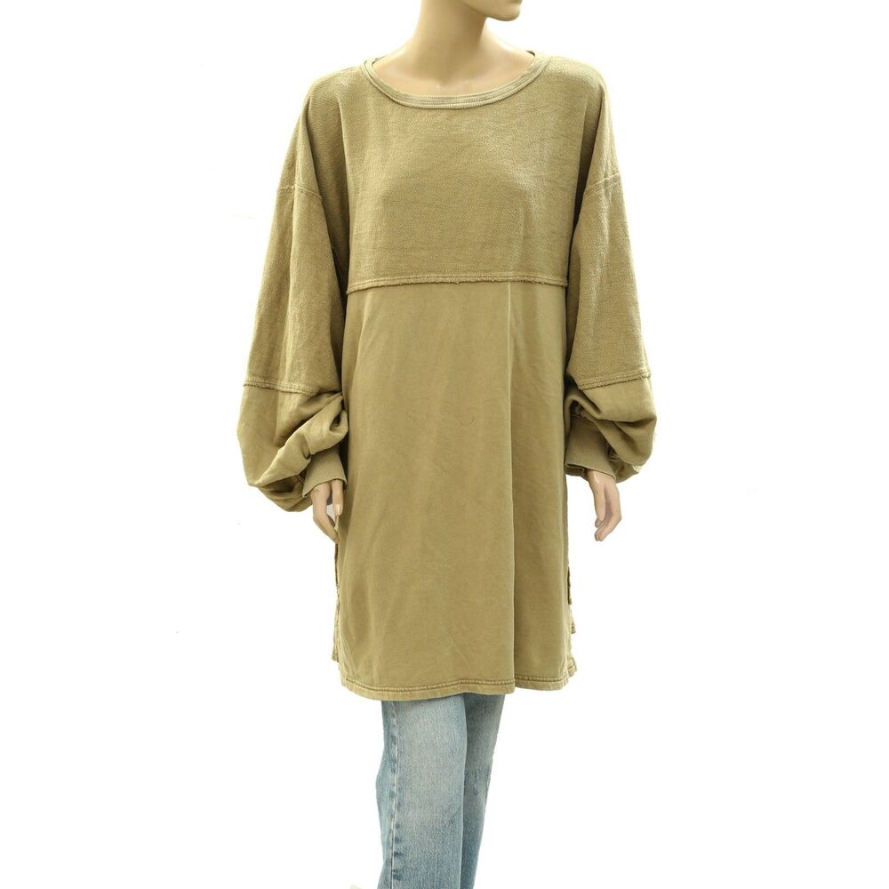 Free People We The Coastal Solid Crew Sweatshirt Top Pullover Oversize L 283815 - Picture 4 of 7